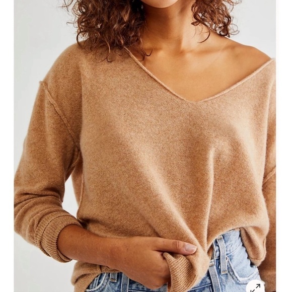 FREE PEOPLE Women’s Camel Harmony 100% Cashmere V-Neck Cropped Sweater - XS - Picture 4 of 13